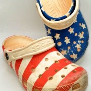 Crocs American Flag Slip On Comfort Shoes Sandals J2 Junior Youth Size 2
